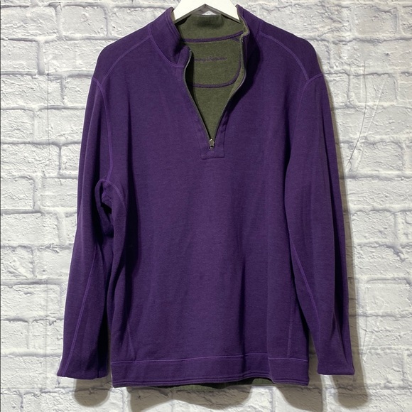 Tommy Bahama Green and Purple Quarter-Zip Sweatshirt - Picture 5 of 12